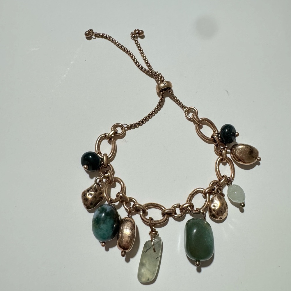 Elegant Gold Charm Bracelet with Green Accents